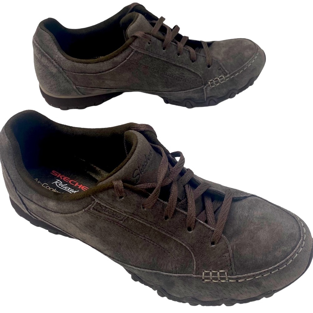 Skechers Biker Curbed Chocolate Suede Leather Shoes; SZ 8.5